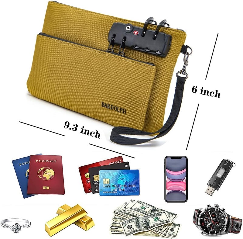 BARDOLPH Money Bag with Lock, Double layer Men & Women's Locking Accessories Pouch, BankBag,CashBag with Lock and Zipper NotaryBag with Lock (Yellow) - Image 3